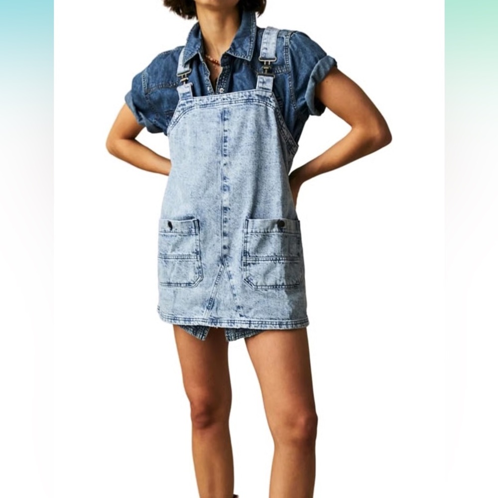 Free People Overall Smock Mini All Faded Out LG NWT